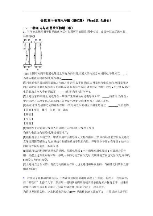 合肥38中物理电与磁(培优篇)(Word版 含解析)