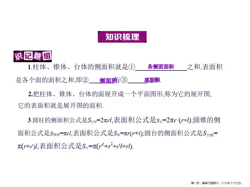 2017版高考数学课件：7.2  空间几何体的表面积与体积