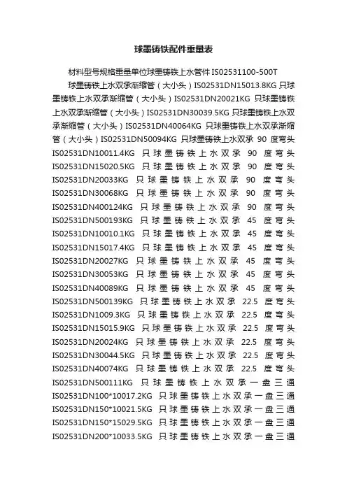 球墨铸铁配件重量表