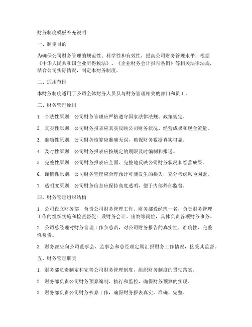 财务制度模板补充说明范文