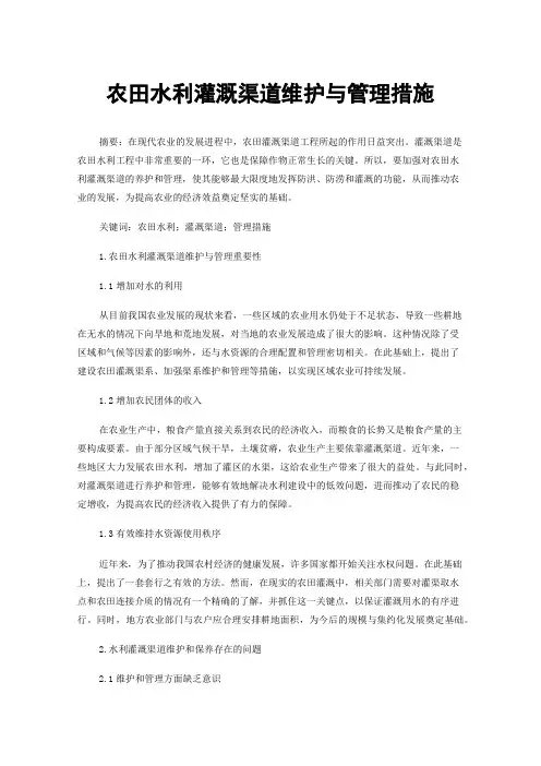 农田水利灌溉渠道维护与管理措施