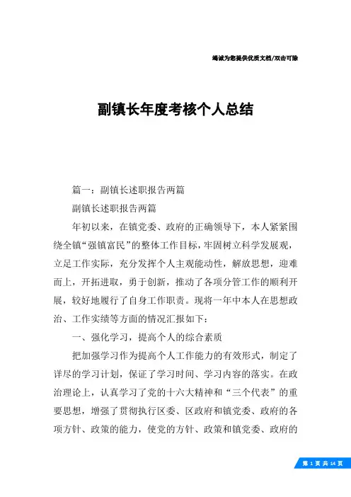 副镇长年度考核个人总结