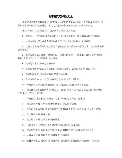 好的作文评语大全