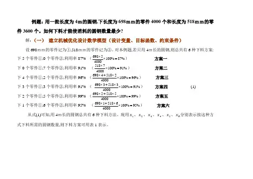 机械优化设计范例  实例 mathcad：下料问题等