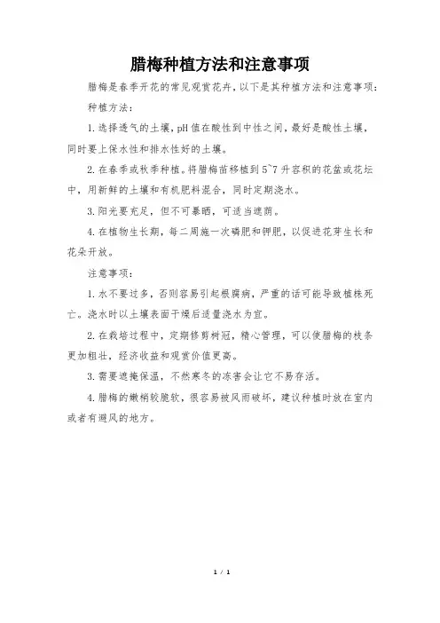 腊梅种植方法和注意事项