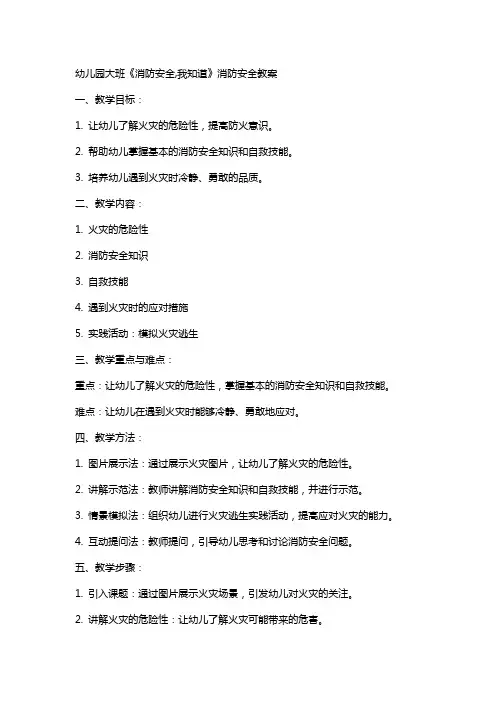 幼儿园大班《消防安全,我知道》消防安全教案
