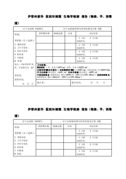 医院环境微生物学检测报告（物表）