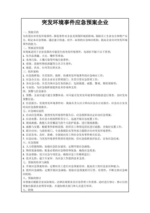 突发环境事件应急预案企业