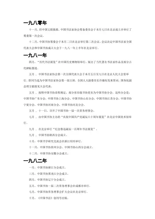 中国书法家协会二十周年大事记