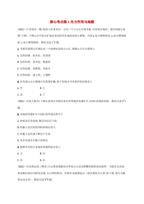 (老高考旧教材适用)高考地理二轮复习专题4地表形态的塑造核心考点练1内力作用与地貌