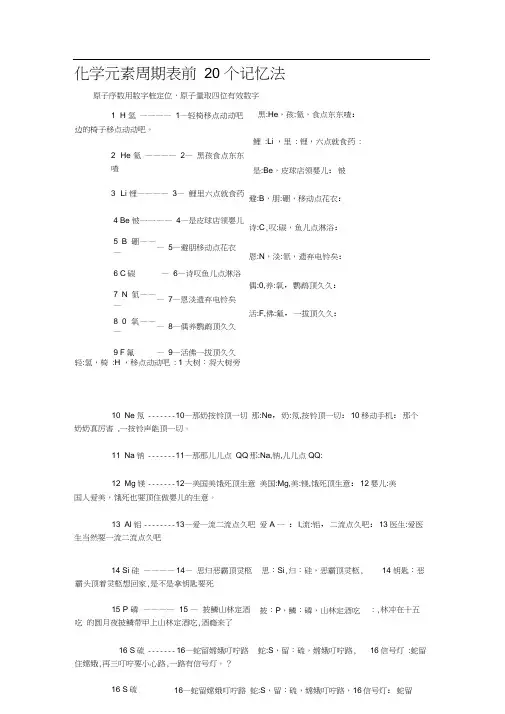 化学元素周期表前20个记忆法