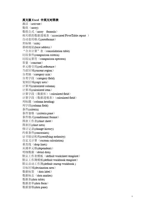 英文版Excel-中英文对照表