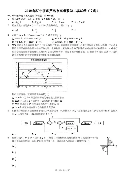 2020年辽宁省葫芦岛市高考数学二模试卷(文科)