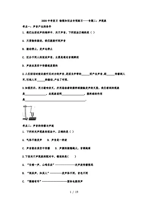 2020中考复习 物理知识点专项练习——专题二：声现象(解析版)