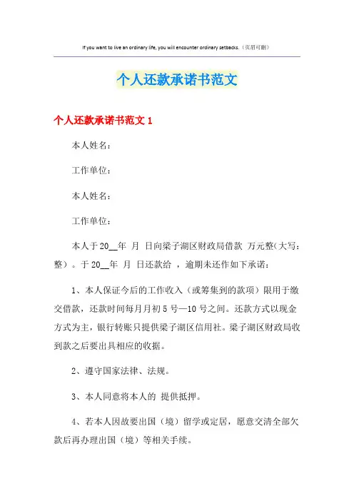 个人还款承诺书范文