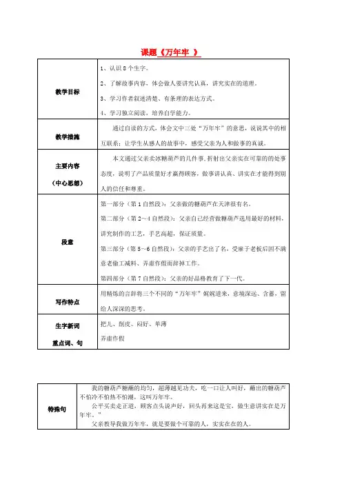 四年级语文上册 万年牢教案 鲁教版.doc