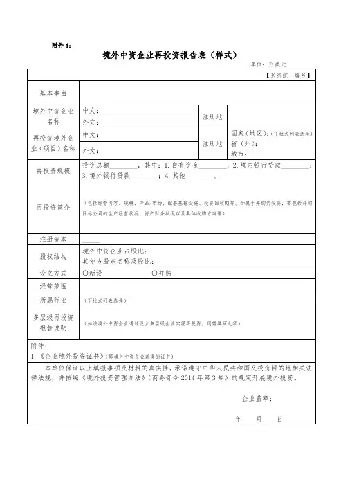 境外中资企业再投资报告表(样式)