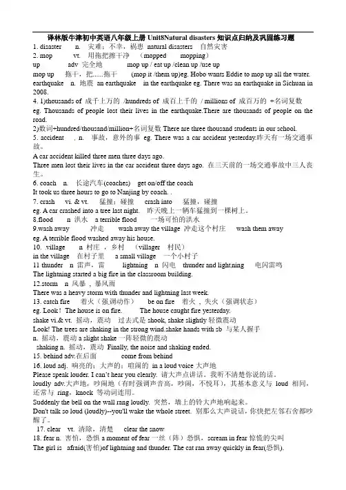 译林版初中英语八年级上册Unit8Natural disasters知识点归纳及巩固练习题、参考答案