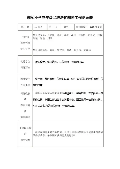 黄巧培优补差工作记录表