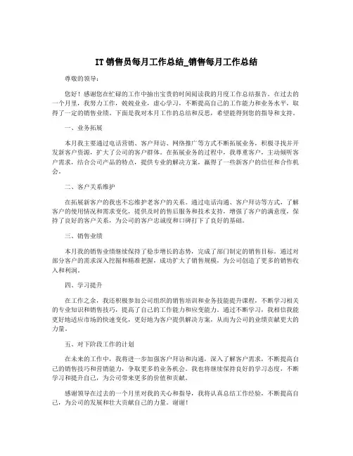 IT销售员每月工作总结_销售每月工作总结