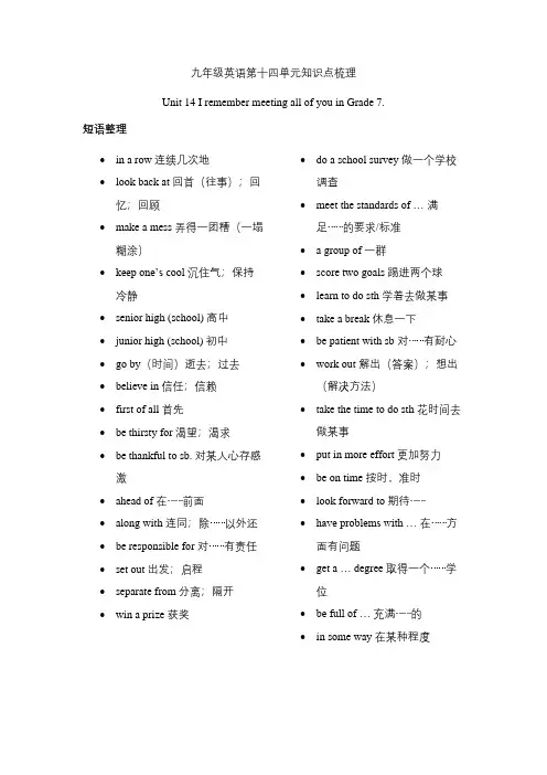 人教版九年级全一册英语第十四单元知识点整理
