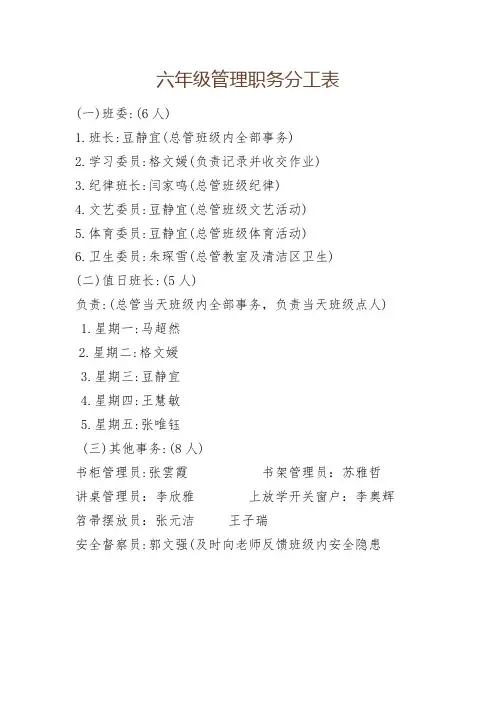 班级事务分工