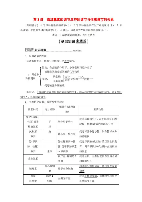 2020版高考生物一轮复习第8单元第3讲通过激素的调节及神经调节与体液调节的关系教学案新人教版