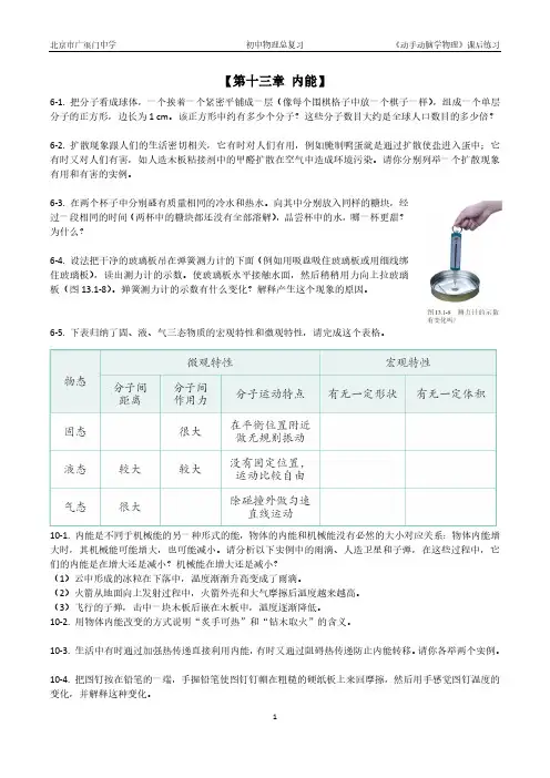人教版物理九年级【动手动脑学物理】课后练习
