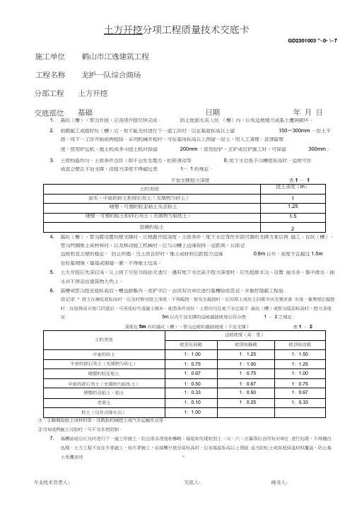 全套分项工程质量技术交底卡
