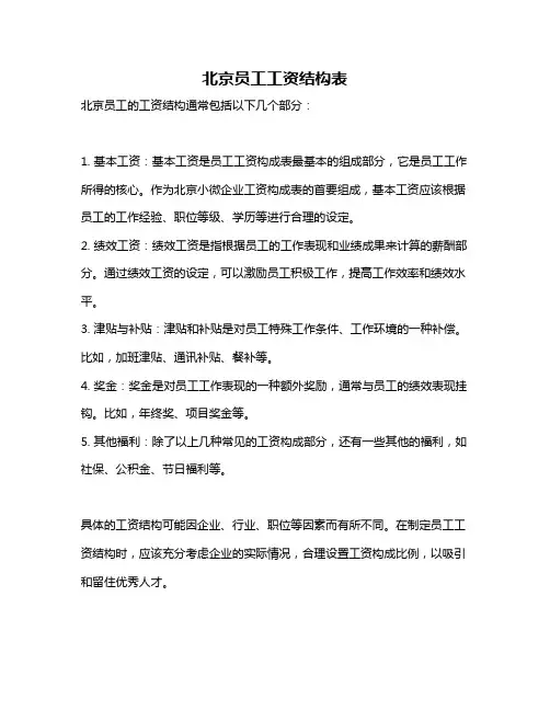 北京员工工资结构表
