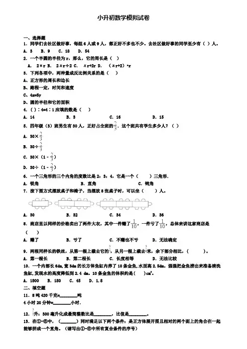 〖精选4套试卷〗北京市昌平区2020年小升初联考模拟试题