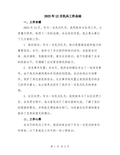 2023年12月民兵工作总结