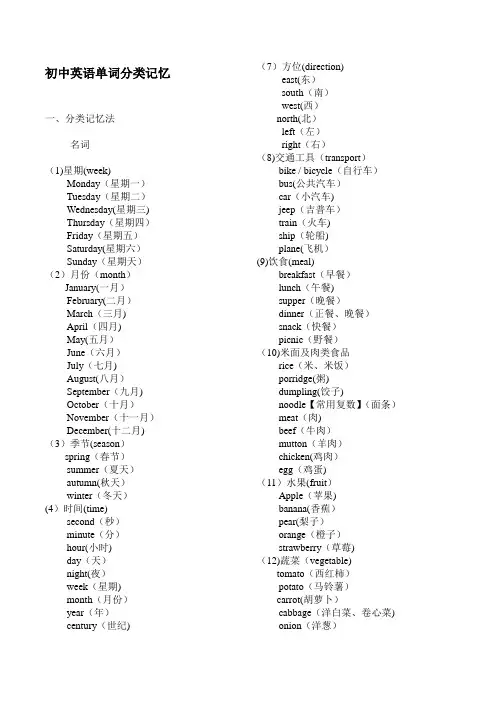 初中英语单词分类大全(打印版)