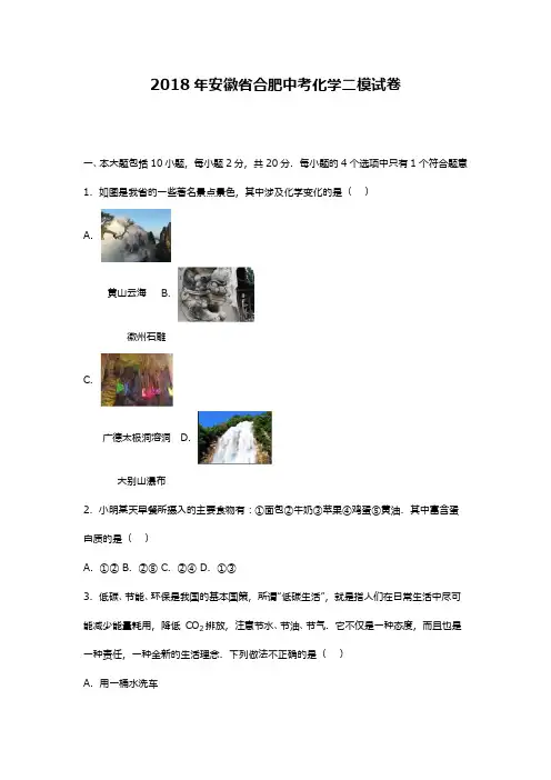 最新2018—2019年安徽省合肥市中考化学二模试题及答案详解
