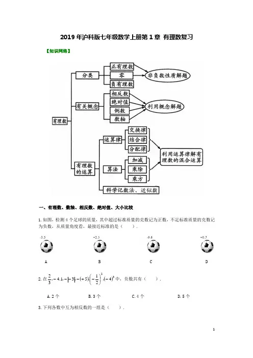 沪科版七年级数学上册第1章 有理数复习讲义 (无答案)
