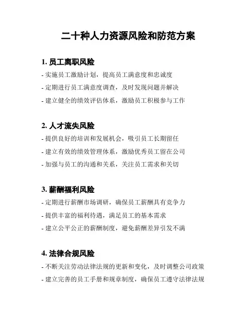 二十种人力资源风险和防范方案