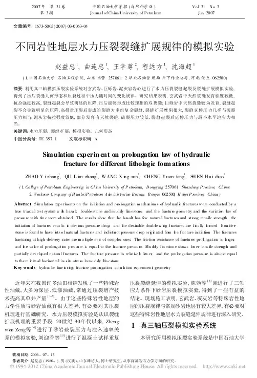 不同岩性地层水力压裂裂缝扩展规律的模拟实验_赵益忠