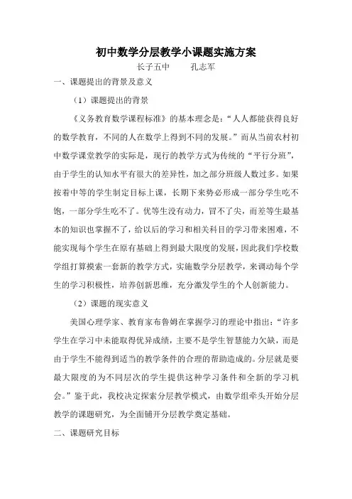《初中数学分层教学》课题研究实施方案