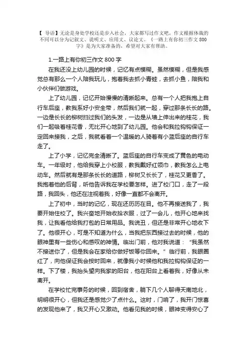 一路上有你初三作文800字5篇