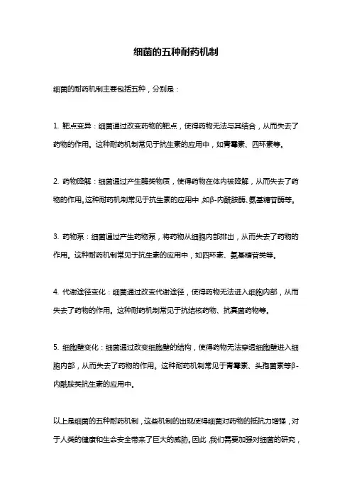 细菌的五种耐药机制