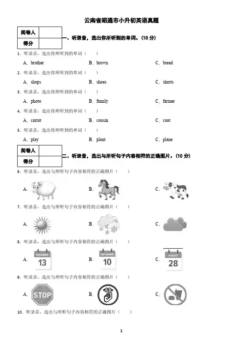 云南省昭通市小升初英语真题(含答案)