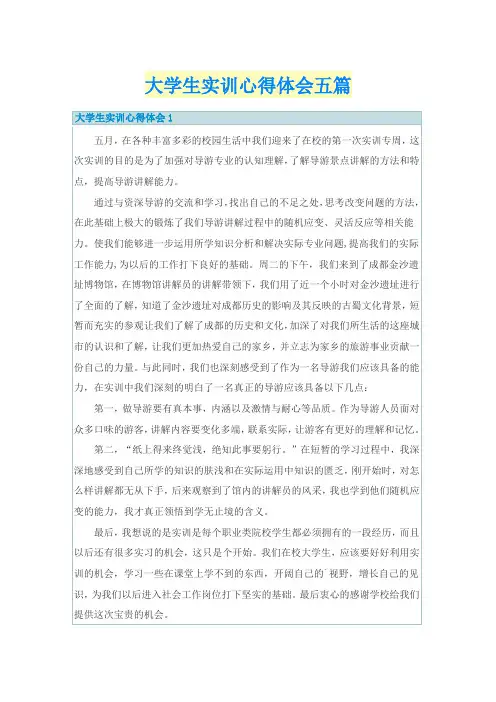 大学生实训心得体会五篇