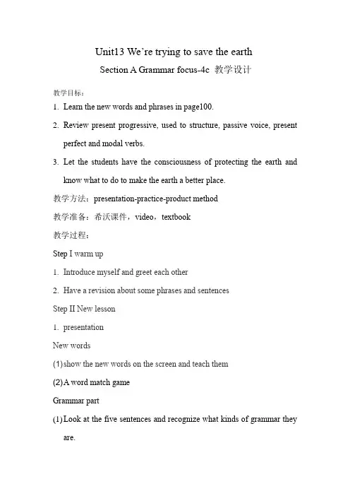 Unit13 Section A Grammar Focus教学设计 人教版九年级英语全册 