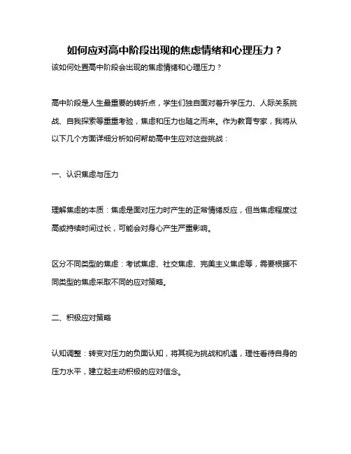 如何应对高中阶段出现的焦虑情绪和心理压力？