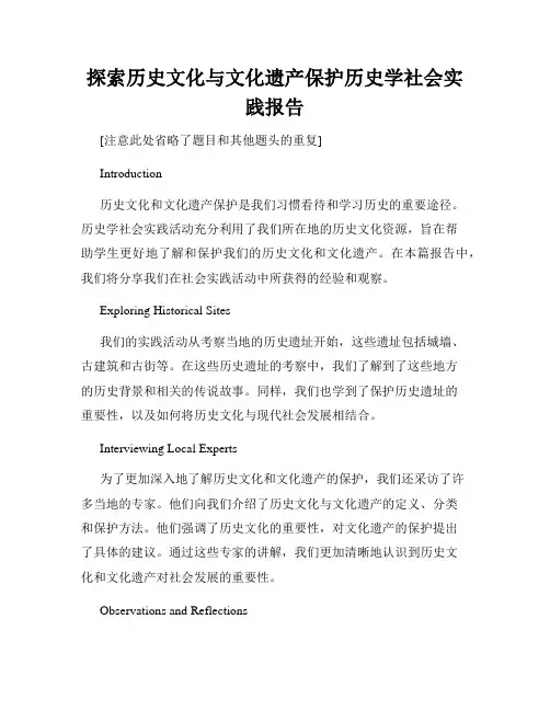 探索历史文化与文化遗产保护历史学社会实践报告