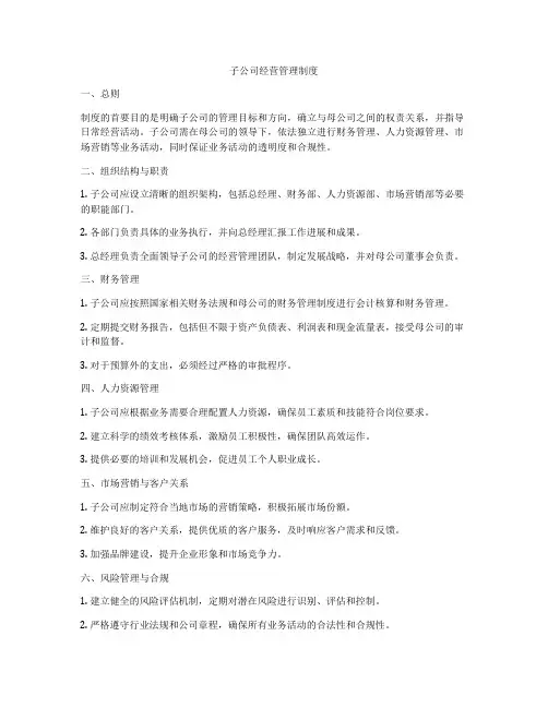 子公司经营管理制度