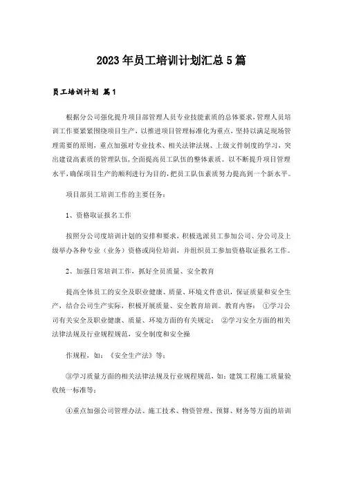 2023年员工培训计划汇总5篇