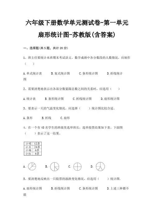 六年级下册数学单元测试卷-第一单元 扇形统计图-苏教版(含答案)