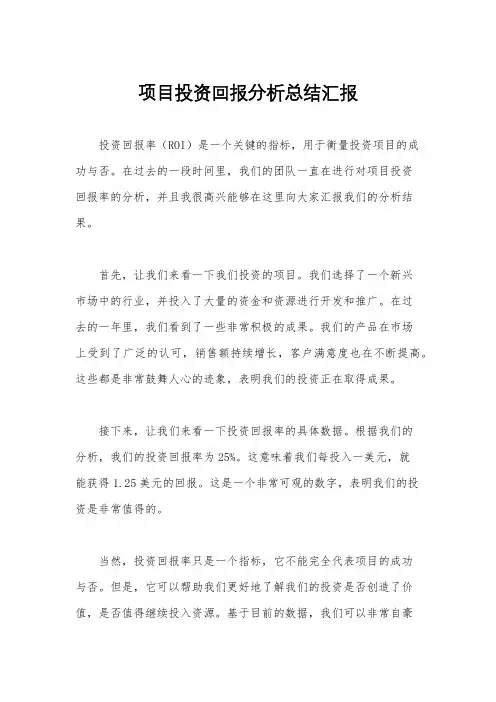 项目投资回报分析总结汇报