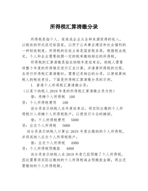 所得税汇算清缴分录